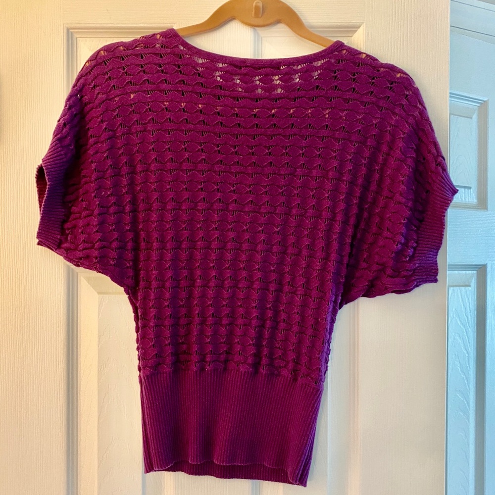 Short Sleeve Mesh Sweater Purple